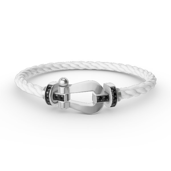 [Lucky Star]FORCE GROSSES HUFEISENARMBAND MIT SCHWARZEN DIAMANTEN SILBER
