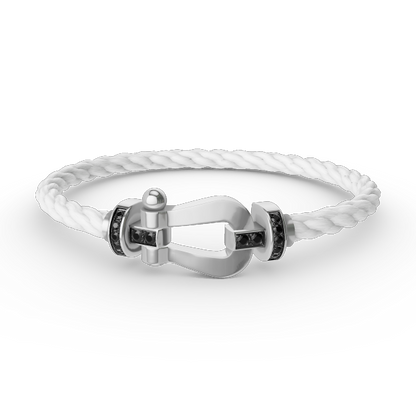 [Lucky Star]FORCE GROSSES HUFEISENARMBAND MIT SCHWARZEN DIAMANTEN SILBER