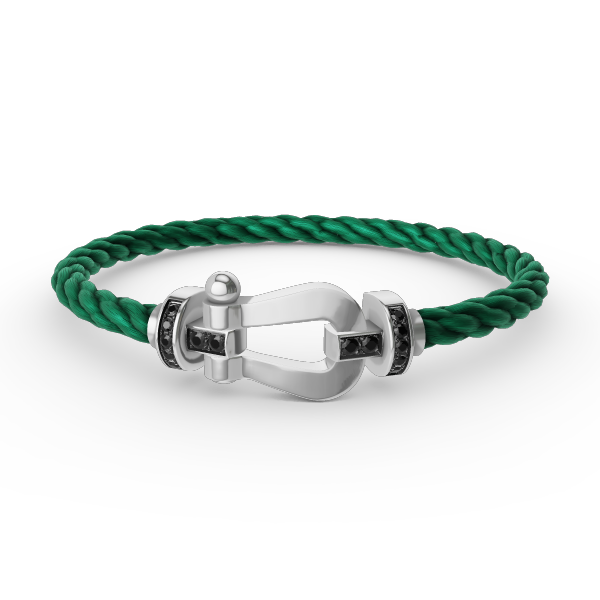 [Lucky Star]FORCE GROSSES HUFEISENARMBAND MIT SCHWARZEN DIAMANTEN SILBER