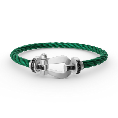 [Lucky Star]FORCE GROSSES HUFEISENARMBAND MIT SCHWARZEN DIAMANTEN SILBER