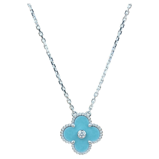 [Lucky Star]CLOVER 15MM DIAMOND SVRES PORCELAIN  NECKLACE SILVER