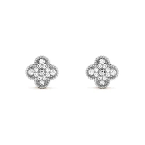 [Lucky Star]CLOVER 1 MOTIFS DIAMOND STUD EARRINGS SILVER