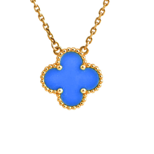 [Lucky Star]CLOVER 15MM BLUE AGATE NECKLACE