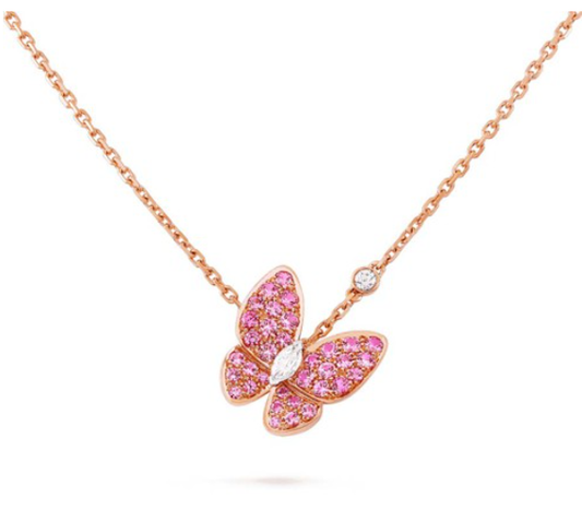 [Lucky Star]BUTTERFLY RED DIAMOND ROSE GOLD NECKLACE