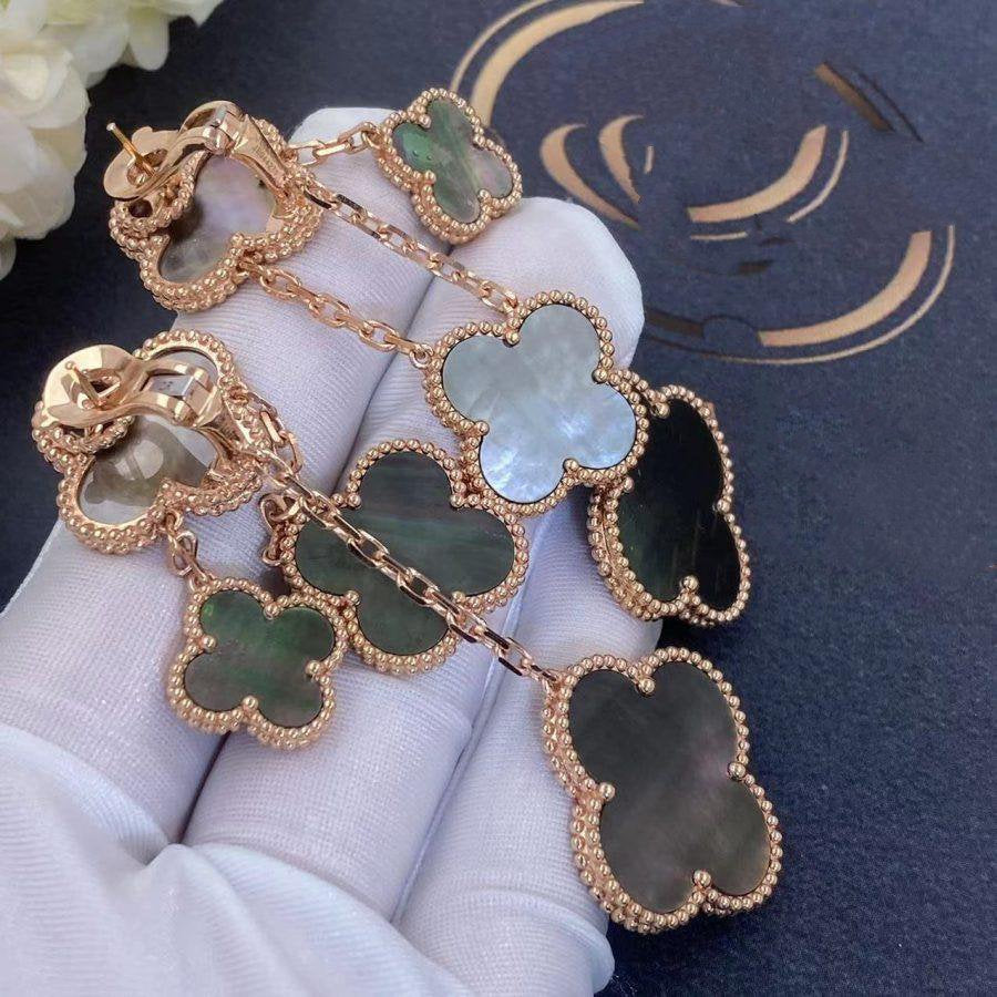 [Lucky Star]CLOVER EARRINGS DARK MOP 4 MOTIFS ROSE GOLD