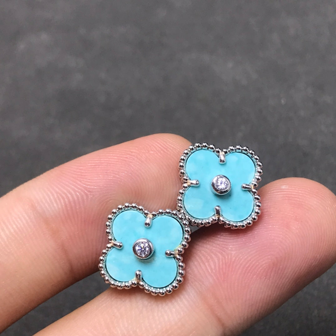 [Lucky Star]CLOVER 1 DIAMOND BLUE SKY SILVER EARRINGS